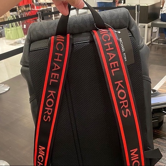 Michael Kors Mens Cooper Embossed Faux Leather and Logo Stripe Backpack - Picture 5 of 7